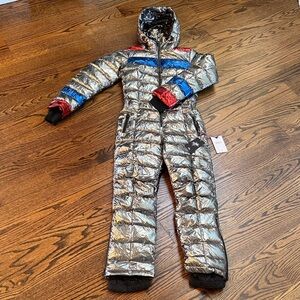 Perfect Moment Silver Jumpsuit with Red and Blue Accents